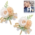 Miniatyrbillede 1 af 5: 2 stk. Champagner Bryllups Boutonniere, Bryllupsblomst Håndleds Corsage, Brudepiger Håndledsblomst Velegnet