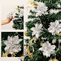 Miniatyrbild 4 av 5: 12 st konstgjorda julblommor, julstjärna, julblomma, julgransdekoration, konstgjorda julblommor (silver)