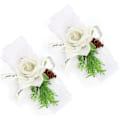 Miniatyrbild 1 av 5: Handledsblommor för bröllop - 2 st brudtärnas sidenhandledsblommor bröllopsceremoni dekoration (vit)
