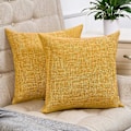 Miniatyrbilde 1 av 5: Set med 2 gule putetrekk Rustikk lin dekorative firkantede pynteputer 16x16 tommer for sofa sofa dekorasjon