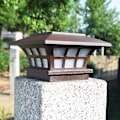 Miniatyrbilde 2 av 5: Solcellelampe søylehodelys utendørs vanntett dekorativ gårdsplass varmt lys