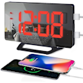 Miniatyrbild 1 av 5: Digital väckarklocka för sovrum. Stor display spegel väckarklocka med dubbla USB