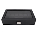 Miniatyrbilde 1 av 5: 12 Slot Watch Leather Box Display Case Organizer Høy Kvalitet Smykkeoppbevaring Svart