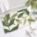 Miniatyrbillede 4 af 4: Skridsikker bademåtte, grønt blad badeværelsesgulvmåtte super blød og vandabsorberende, mikrofiber badeværelsestæppe