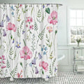 Miniatyrbild 1 av 5: Duschdraperi Akvarell Blommor Växter Duschdraperi Set Tryckt Vattentät Polyester Duschdraperi (Rosa)