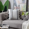 Miniatyrbild 4 av 5: Kuddfodral - 2-pack 100 % bomull vävd tuftad fyrkantig kuddfodral med fransar för soffa soffa madrassöverdrag grå