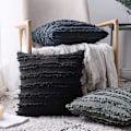 Miniatyrbilde 4 av 5: Set med 2 sorte putetrekk Rustikk lin dekorative firkantede pynteputer 16x16 tommer for sofa sofadekorasjon