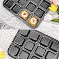 Miniatyrbillede 5 af 5: 1 sæt 12 kvadratiske hulrum mini kage non-stick bage kulstofstål bageform kage brødform 3x4 individuel skæremaskine pladebakke