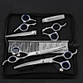 Miniatyrbild 3 av 4: Hundkopp päls sax för hund katt 5-i-1 skarp böjd sax set hund grooming set för ansikte, kropp, e
