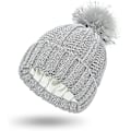 Miniatyrbillede 1 af 5: Strikket hue til kvinder med satinfor og pompon - Vintervarmerhue - Bubble Hat