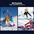Miniatyrbillede 3 af 4: Nøglering i rustfrit stål med skiløber-vedhæng, gave til skiløbere, nøglering med skispilsamulet