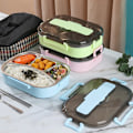 Miniatyrbild 2 av 7: Lunchlåda med 3 fack, läckagesäker, barnlunchlåda, bentolåda med bestick, för skolstart, återanvändbar lunch- och snackbehållare (grön)