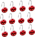 Set med 12 duschdraperiringar med strass, röda kristallduschkrokar, dekorativa duschdraperikrokar röda