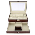 Miniatyrbillede 4 af 5: Dobbelt lag 12 slots PU læder ur opbevaringsboks smykker display box holder organizer