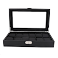 Miniatyrbillede 2 af 5: 12 Slot Urkasse Læderboks Display Case Organizer Høj Kvalitet Smykkeopbevaring Sort
