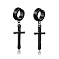 Miniatyrbillede 1 af 2: Ikke-borede Clip On Cross Dangle Hoop Øreringe Sæt, Rustfrit Stål Ingen Boring（Sort）
