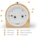 Miniatyrbild 5 av 5: Batteridriven väckarklocka med snoozefunktion, reseväckarklocka i trä, upplyst väckarklocka, tyst analog väckarklocka utan tickande visare, stigande ljudlarm - L