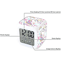 Miniatyrbilde 5 av 5: Enhjørning digital alarmklokke, 7 fargeskiftende LED LCD-kube med lys Barnas alarmklokke, nattbord bursdagsgave Jente gutt Dame soverom Voksen (u