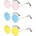 Pikkukuva 1 / 5: Pyöreät aurinkolasit Retro Hippie Pyöreät Värilliset Lasit Siniset Pinkit Keltaiset Linssit 3 Paria, Värilliset Aurinkolasit (Pinkki+Keltainen+Sininen 3 Kpl)