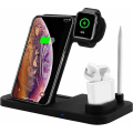 Miniatyrbild 1 av 5: 4-i-1 trådlös laddare, hopfällbar justerbar laddningsdocka för iPhone, Samsung, Apple Watch, Pencil, Airpods (svart)