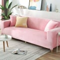 Miniatyrbild 1 av 5: Sammetsöverdrag för soffa, halkfri stretchsoffa, tjock och mjuk sofföverdrag för L-formade soffor, rosa, 2-sits (145-185 cm)