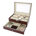 Miniatyrbillede 5 af 5: Dobbelt lag 12 slots PU læder ur opbevaringsboks smykker display box holder organizer
