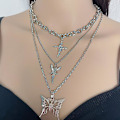 Pikkukuva 2 / 5: Kerroksinen paksu ketju Choker Toggle -kaulakorun korusarja Kerroksellinen perhonen Risti enkeliriipus Statement-kaulakoru