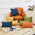 Miniatyrbilde 4 av 5: Set med 2 høstgrønne pynteputer i rustikt lin, 12x20 tommer, til sofa