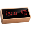Miniatyrbild 1 av 5: Trädigital väckarklocka, digital klocka med 3 larminställningar, USB-driven elektronisk väckarklocka Snooze väckarklocka, LED-display av tid, temperatur