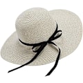 Miniatyrbild 1 av 5: Kvinnors Halmhatt Sommar Bowknot Strand Fällbar Hattar Uv-skydd Bred Brätte Floppy Damer Herrar Halm Solhatt Packable Semester Strand Vit（vit）