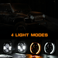 Miniatyrbild 4 av 4: 7 tum Wrangler Bi-Tone Angel Eyes 60W Halvcirkel Harley Motorcykel LED-strålkastare Motorcykelstrålkastare