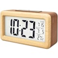 Miniatyrbillede 1 af 4: Batteridrevet LED-vækkeur i træ, smart sensor nattelys, med snooze, dato, temperatur, 12/24 timer omskiftelig, (træ)