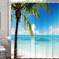 Miniatyrbillede 1 af 5: 180x180 Design Bruseforhæng Tropisk Hav Palme Strand Tekstil Himmel Sky Modstandsdygtig Overfor Mug Curta
