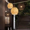 Miniatyrbillede 3 af 5: Lysekrone loft japansk håndvævet bambuslampe retro hængende cafe lampe soveværelse spisestue lysekrone april 4.29（30com，primær farve）