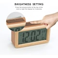 Miniatyrbillede 4 af 4: Batteridrevet LED-vækkeur i træ, smart sensor nattelys, med snooze, dato, temperatur, 12/24 timer omskiftelig, (træ)