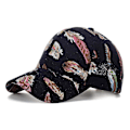 Miniatyrbillede 2 af 5: Baseball kasket Casual folde bred skygge Anti-fade justerbar solbeskyttelse åndbar mode fjer print udendørs hat til shopping