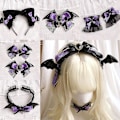 Pikkukuva 4 / 4: Pehmeä korvapehmuste Halloween-päähine Cosplay-asusteet Violetti ja musta
