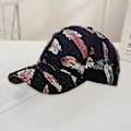 Miniatyrbillede 5 af 5: Baseball kasket Casual folde bred skygge Anti-fade justerbar solbeskyttelse åndbar mode fjer print udendørs hat til shopping