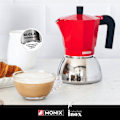 Miniatyrbillede 5 af 6: MONIX induktion rustfrit stål | Italiensk kaffemaskine i aluminium og rustfrit stål, 3 kopper, varmebestandigt håndtag, let at Röd