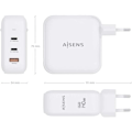 Pikkukuva 4 / 4: Verkkolaturi - Aisens - ASCH-140W3P030-W - 140 W - USB x 1 - USB-C x 2 - Nopea lataus Vit