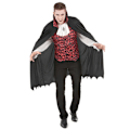 Miniatyrbillede 1 af 5: Gotisk Halloween vampyr kostume til voksne - MisterFiesta - 2 i 1 skjorte - Sorte bukser - Sort kappe Svart, Röd, Vit