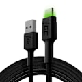 Miniatyrbillede 1 af 3: USB-C kabel - Green Cell - GC Ray - 200cm - Grøn LED - Hurtigopladning QC 3.0 sort