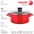 Miniatyrbild 2 av 4: Induktionskastrull 24 cm Emaljerat stål, PFOA-fri non-stick, glaslock FAGOR Optimax Röd 00925 Röd