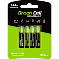 Miniatyrbild 3 av 3: Green Cell 800mAh 1,2V Paket med 4 Ni-MH uppladdningsbara batterier Typ AAA, förladdade, mikrobatteri, HR03-batteri, låg självurladdning