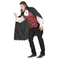 Miniatyrbillede 2 af 5: Gotisk Halloween vampyr kostume til voksne - MisterFiesta - 2 i 1 skjorte - Sorte bukser - Sort kappe Svart, Röd, Vit