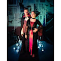 Miniatyrbillede 5 af 5: Gotisk Halloween vampyr kostume til voksne - MisterFiesta - 2 i 1 skjorte - Sorte bukser - Sort kappe Svart, Röd, Vit