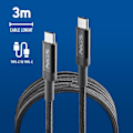 Miniatyrbild 4 av 6: NGS KNOT 65W-3: USB-C till USB-C-kabel på 3 m för snabb laddning av enheter upp till 65 W. Hög kompatibilitet. Svart.