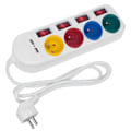 Pikkukuva 2 / 4: Maclean MCE229 W sähkötulo monipistorasia, 4 pistoketta + 2xUSB, kytkimillä, 250VAC-10A, 2,1A 5V, 1,5m, valkoinen