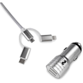 Miniatyrbillede 1 af 2: USB Biloplader 2 x USB (2.4A) + 3I1 Sølv SUBBLIM kabel