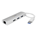 Miniatyrbillede 4 af 5: STARTECH Bærbar USB 3.0 Hub - 3 porte med integreret kabel - USB 3.0 Plus Gigabit Ethernet Hub - Aluminium